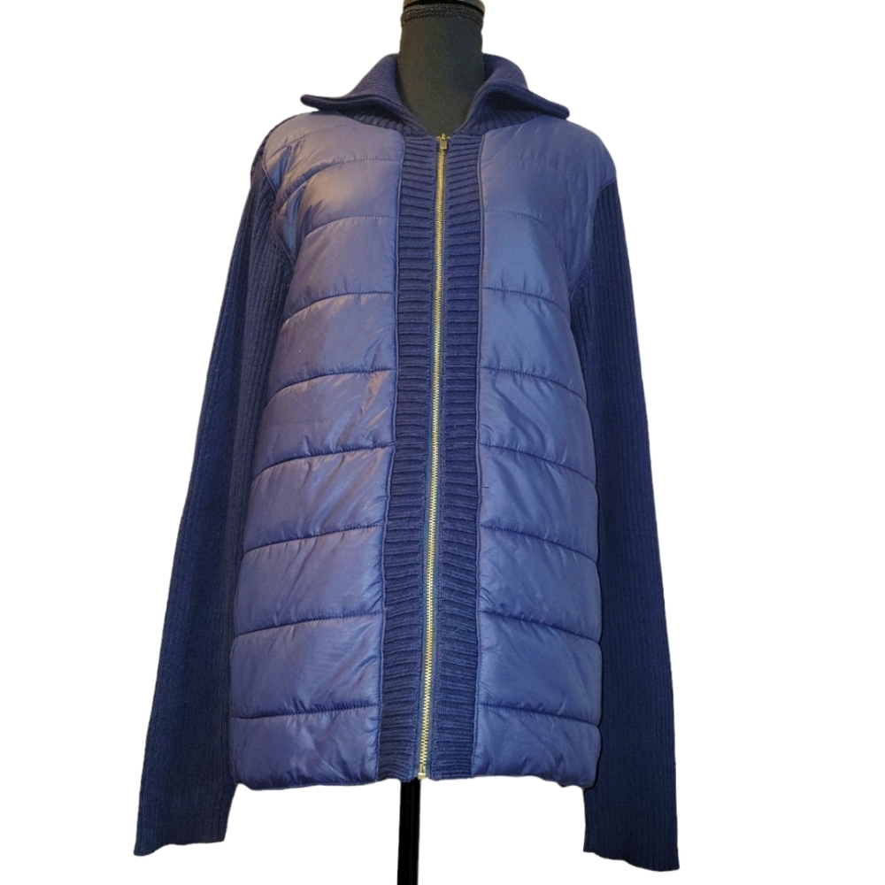 Liz Claiborne Blue Zip Up Jacket XXLT Navy Quilted knit puffer